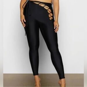 NWT Lace Up Pant Leggings Black Onyx Size Large